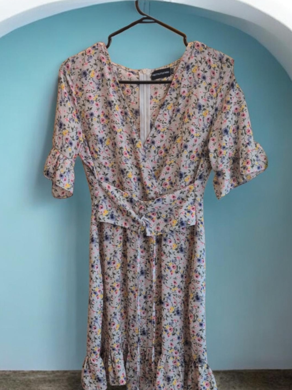 PrettyLittleThing Pink Corset Dress with Yellow & Blue Flowers